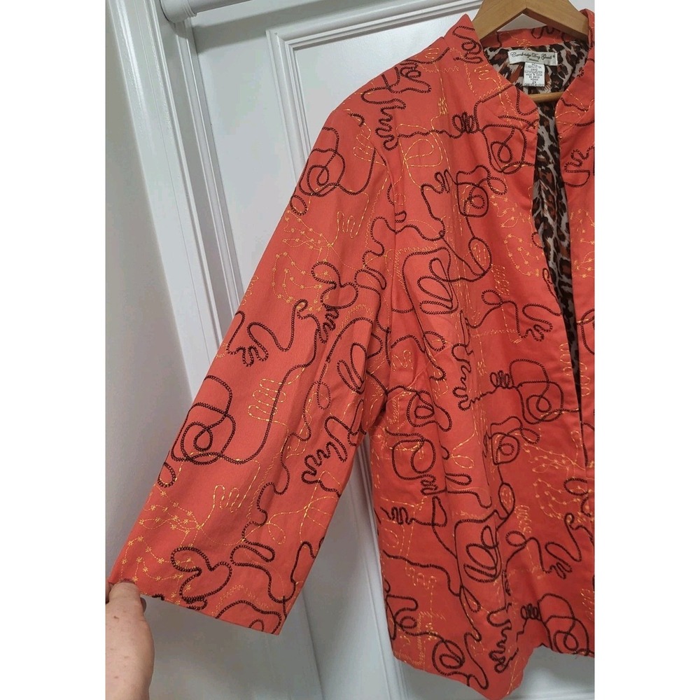 Vtg Cambridge Dry Goods Geometric Embroidered Autumn 1 Hook Blazer Jacket Sz 2X - Picture 3 of 8